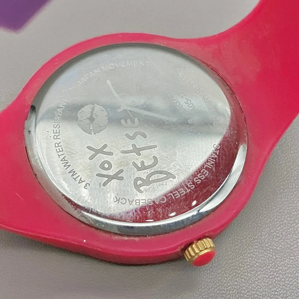 Betsey Johnson Watch Hot Pink Gold Tone Oversized Numbers Quartz NEW BATTERY